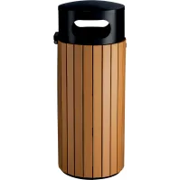 Poubelle ronde imitation lame bois sécurisée 60 litres