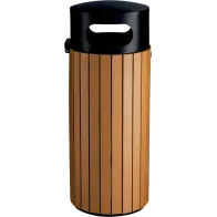 Poubelle ronde imitation lame bois sécurisée 60 litres