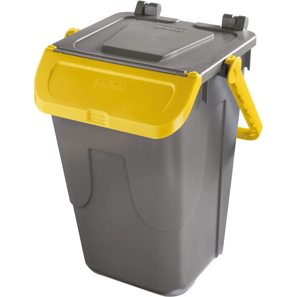 Poubelle 35L grise avec couvercle basculant jaune