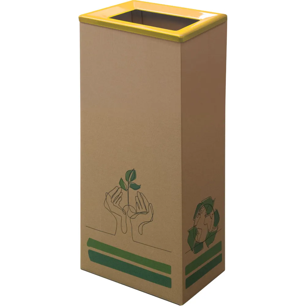 Poubelle carton 42L couvercle jaune écologique