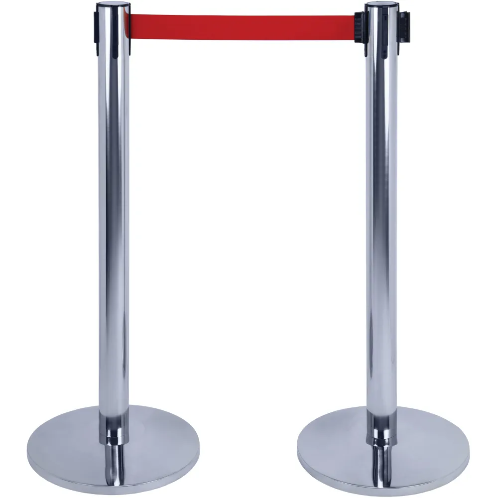 Poteaux inox sangle rouge balisage