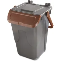 Poubelle marron 35L à couvercle basculant et anse robuste