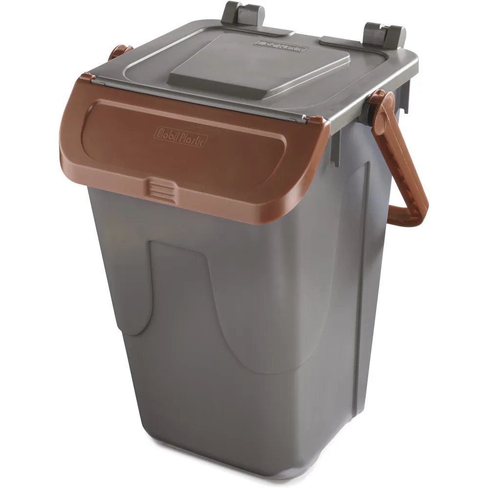 Poubelle marron 35L à couvercle basculant et anse robuste