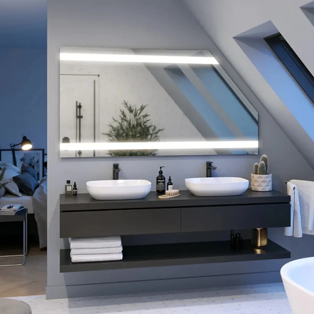 Miroir sur mesure sous comble 2 bandes lumineuses