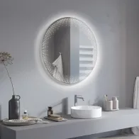 Miroir rond lumineux effet 3D - dans une salle de bain