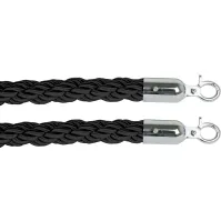 Cordon noir 3 cm avec 2 crochets inox brillant. Un accessoire élégant et durable pour tous vos besoins.
