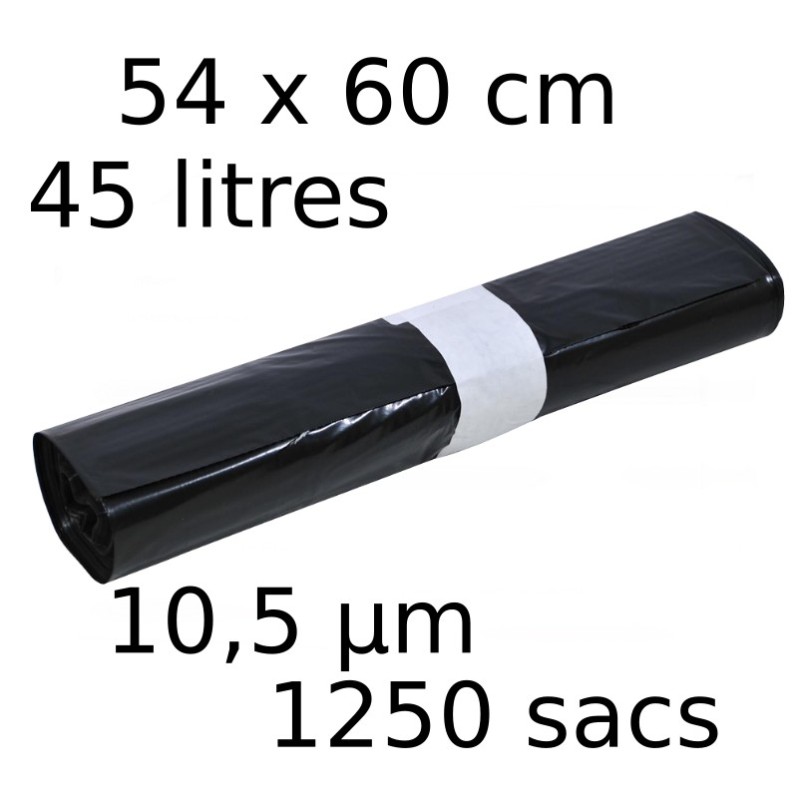 Sac Poubelle 45L 54x60cmx10,5µm Noir