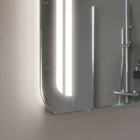 Miroir moderne avec coins arrondis et lignes verticales, montage facile