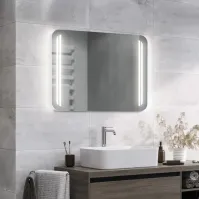 Miroir avec coins arrondis et lignes verticales. Éclairage LED