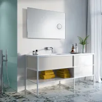 Miroir avec zone maquillage et éclairage LED rétro-éclairé.