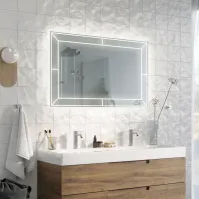 Miroir rectangulaire avec cadre lumineux pour un éclat unique.