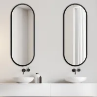 miroir oblong cadre noir idéal pour salle de bains salon ou entrée