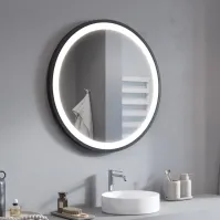 miroir rond LED avec lumière entourante et cadre couleur