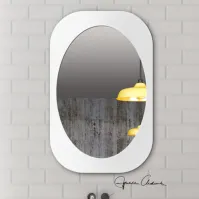 miroir ovale dans un cadre rectangulaire finition blanc élégant