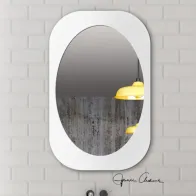 miroir ovale dans un cadre rectangulaire finition blanc élégant