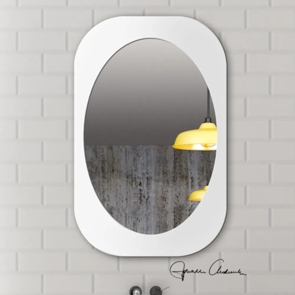 miroir ovale dans un cadre rectangulaire finition blanc élégant