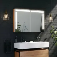 armoire miroir lumineuse avec nombreux équipements de personalisation