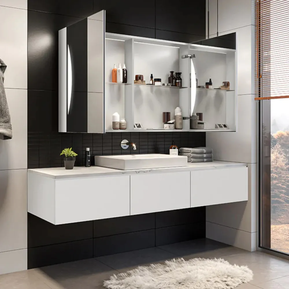 armoire à LED éclairant miroir sur lavabo