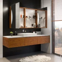 armoire salle de bains avec éclairage intérieur optionnel sur lavabo