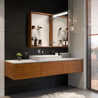 meuble armoire sur mesure porte miroir avec LED intégrée pour salle de bain