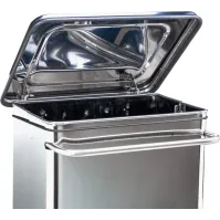 Conteneur inox mobile, pédale large, façade pratique.