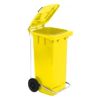 Poubelle jaune 120L robuste roulette anti-UV HDPE