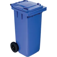 Poubelle bleue 120L à roulettes robuste et pratique