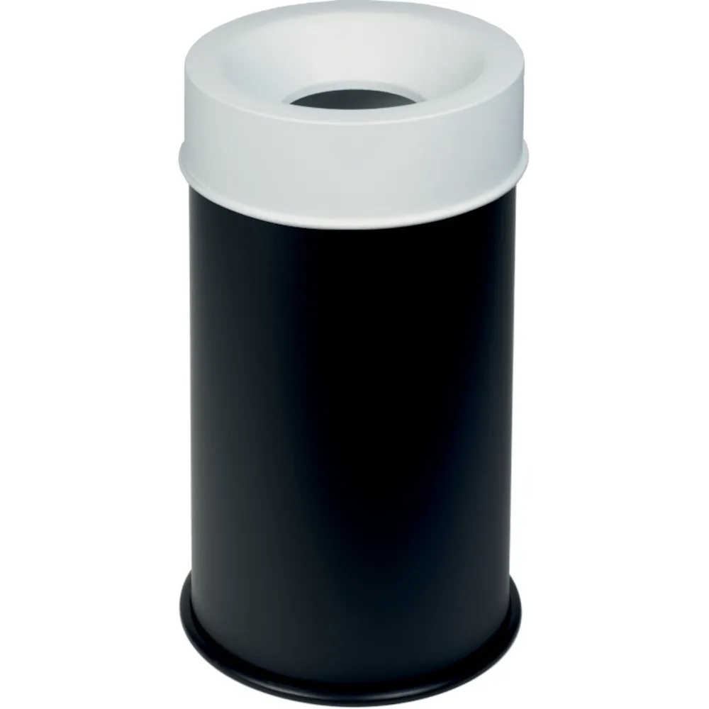Poubelle antifeu 50L noire couvercle blanc sécurisée.