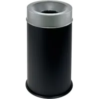 Poubelle antifeu noire 90L couvercle inox robuste sécurisée
