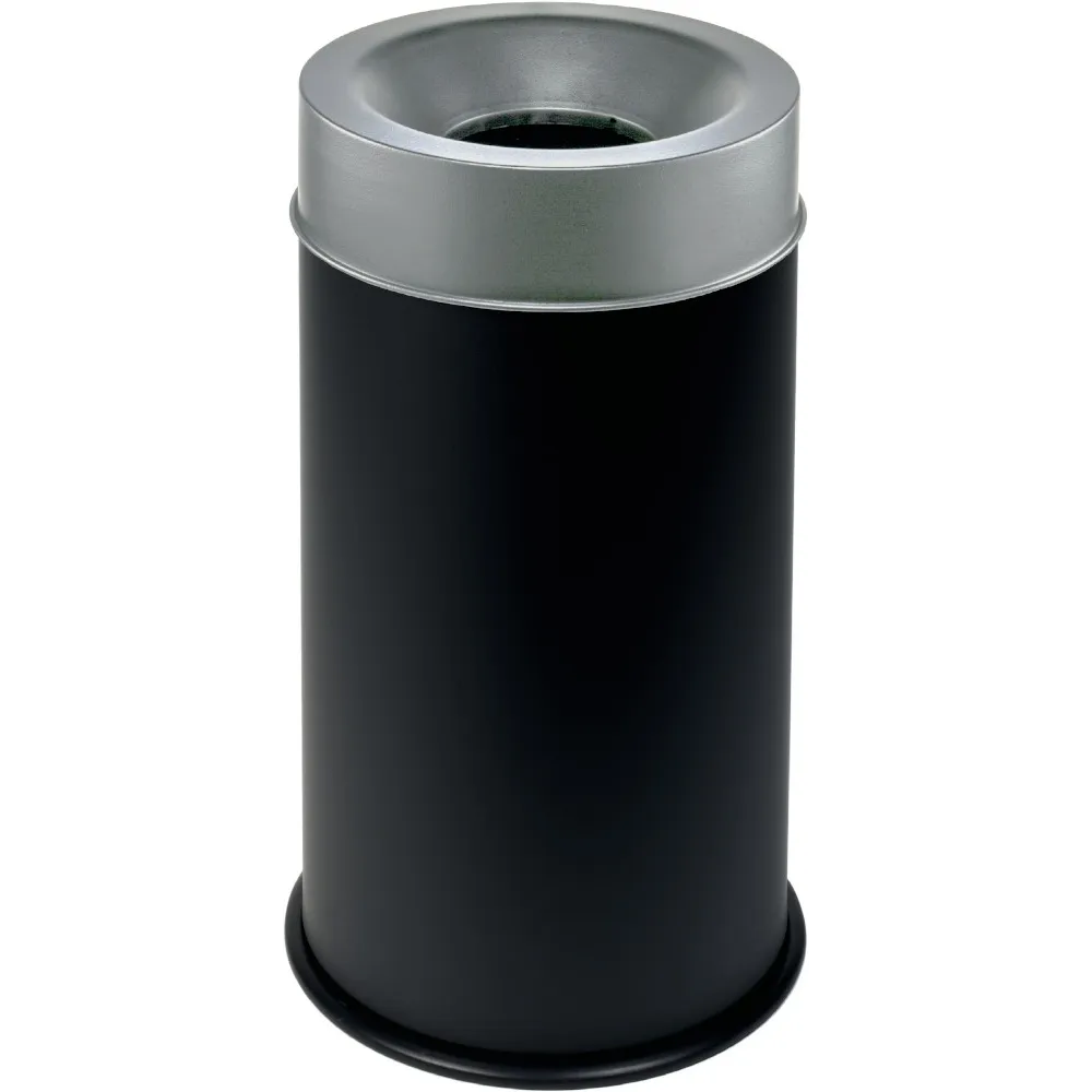 Poubelle antifeu noire 90L couvercle inox robuste sécurisée