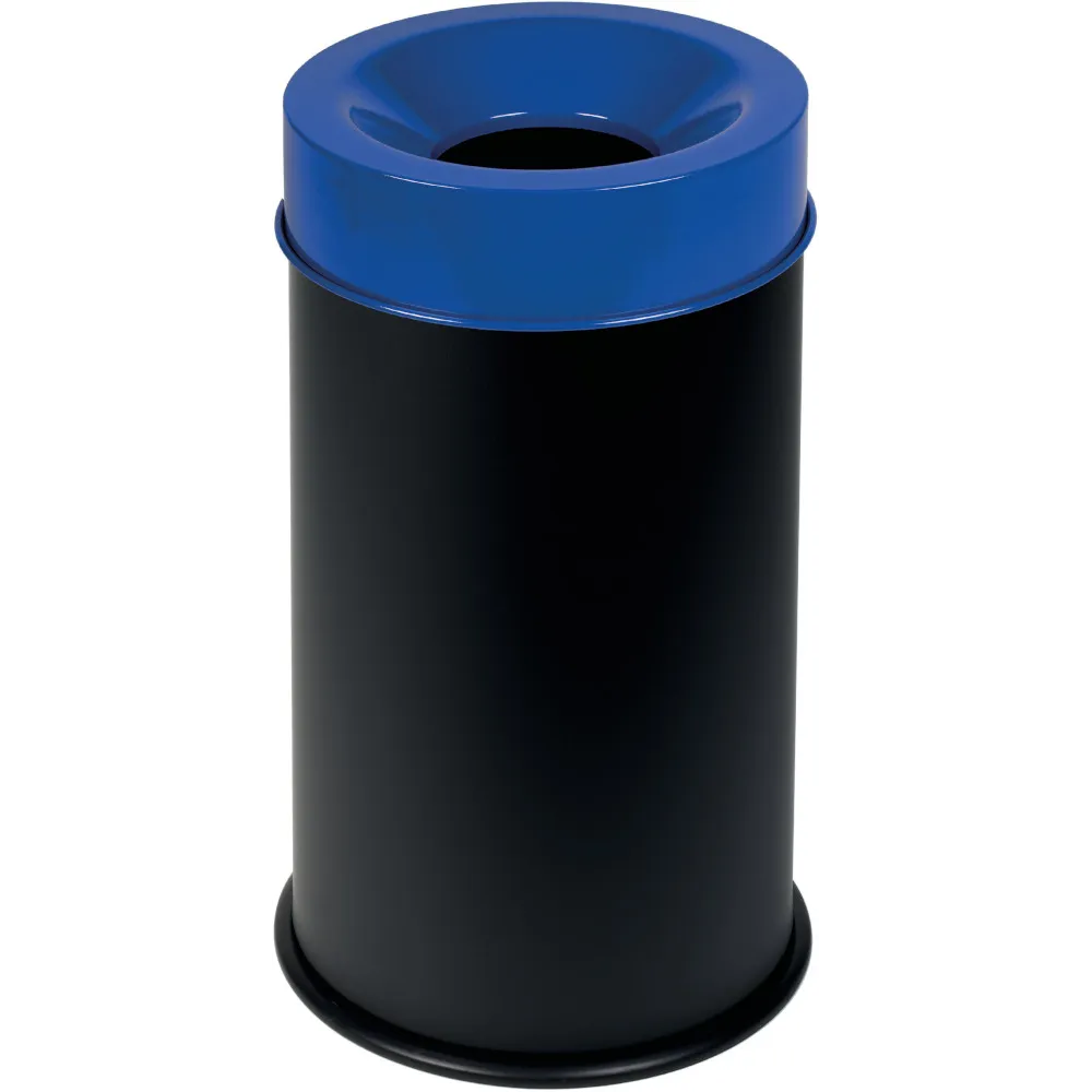 Poubelle antifeu noire couvercle bleu
