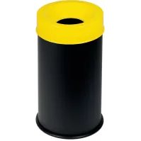 Poubelle antifeu noire 50L couvercle jaune sécurisé.