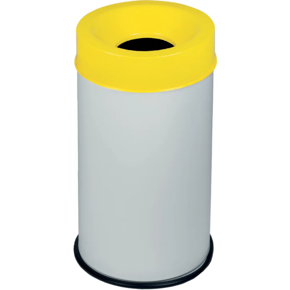 Poubelle antifeu blanc jaune 50L résistante sécurité