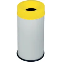 Poubelle 90 litres antifeu blanche couvercle jaune