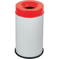 Poubelle blanche antifeu couvercle rouge 50L sécurisée.