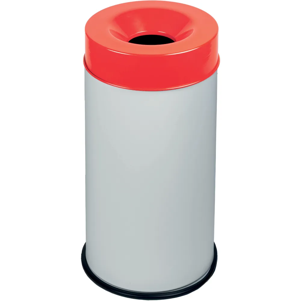 Poubelle antifeu 90 litres blanche et rouge