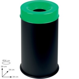 Poubelle antifeu 50L noir couvercle vert sécurité
