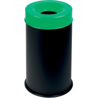 Poubelle antifeu 50L noir couvercle vert sécurité