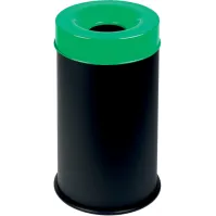 Poubelle antifeu 50L noir couvercle vert sécurité