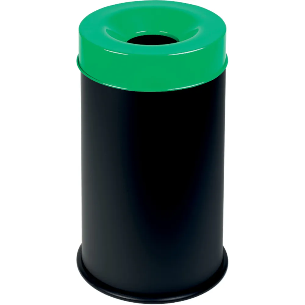 Poubelle antifeu 50L noir couvercle vert sécurité