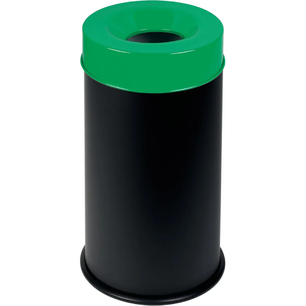 Poubelle antifeu noire couvercle vert capacité 90L
