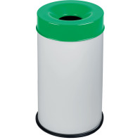 Poubelle antifeu blanche 50L couvercle vert sécurité