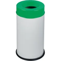 Poubelle antifeu 90L blanc couvercle vert sécurisée