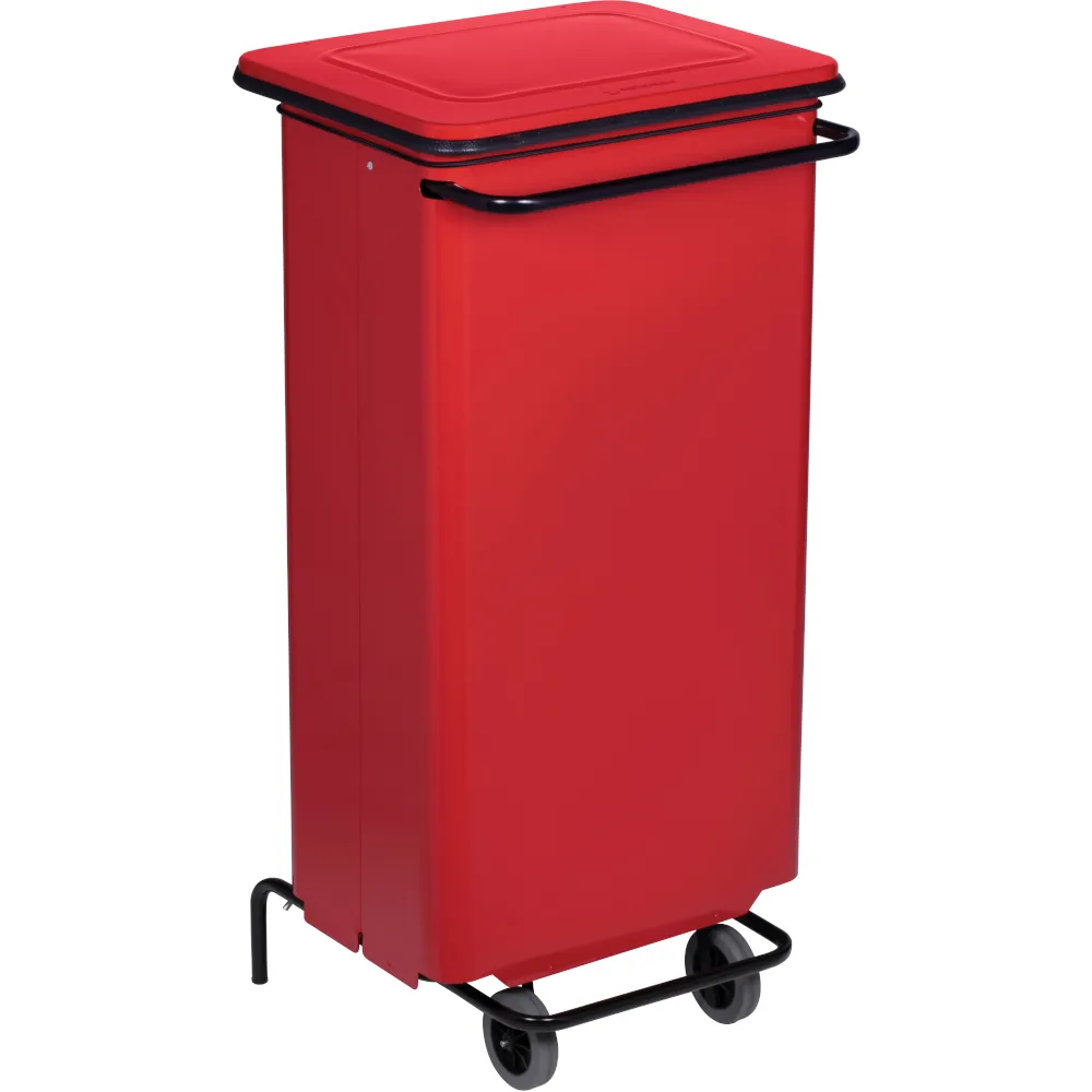 Poubelle rouge mobile à pédale