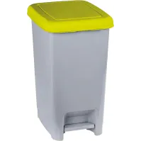 Poubelle grise jaune à pédale 60L robuste pratique