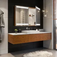 Armoire miroir LED éclairage innovant rangement personnalisable.