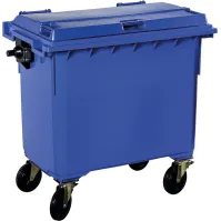 Poubelle bleue 660L à roulettes robuste et pratique