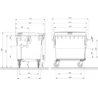 Poubelle verte grande capacité roulettes durables 1100L