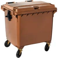 Poubelle roulante marron grande capacité 1100L robuste extérieur