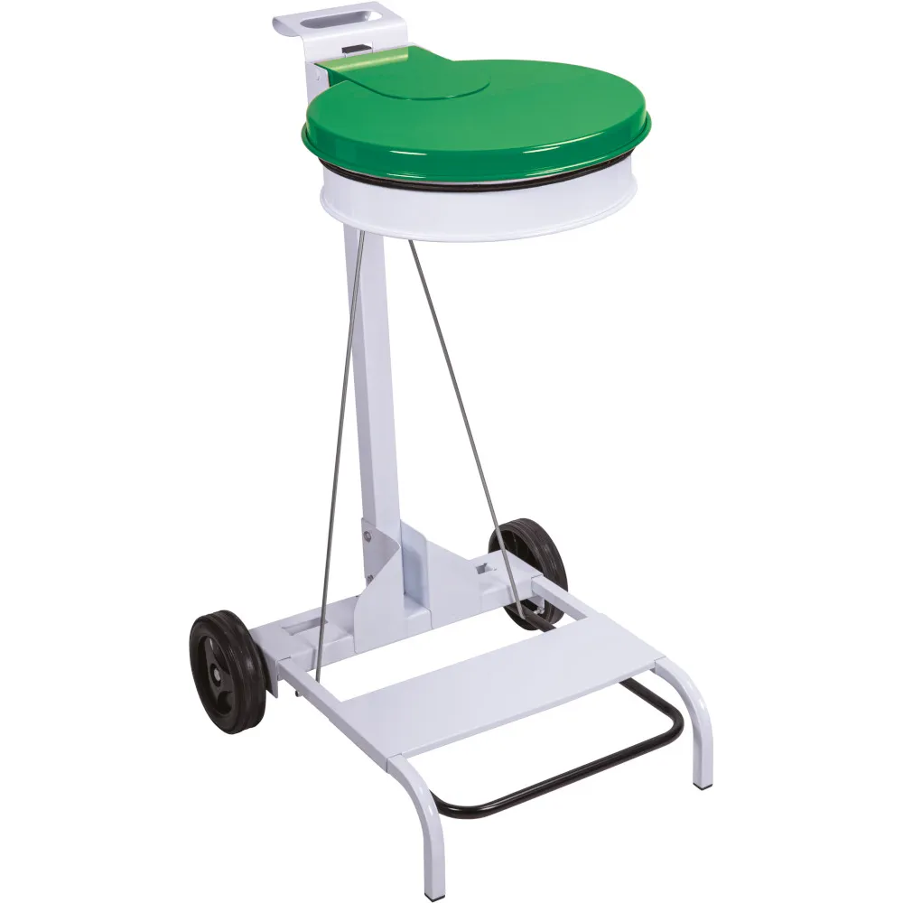 Support sacs-poubelle vert 110L mobile à pédale robuste